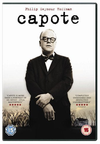 DVD cover for “Capote” featuring Philip Seymour Hoffman in a suit.