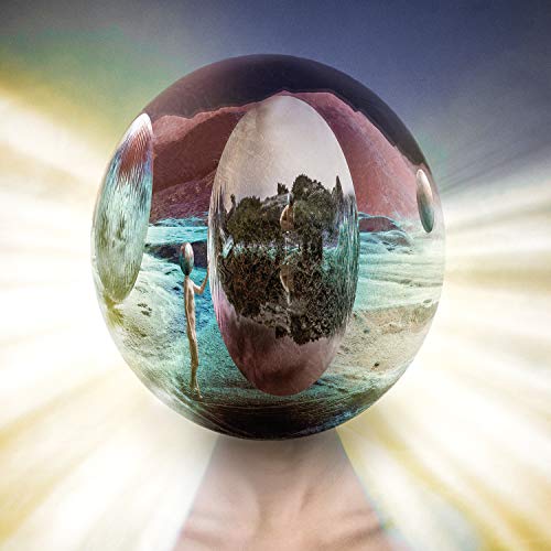 Vinyl record artwork depicting a figure within a reflective sphere landscape.