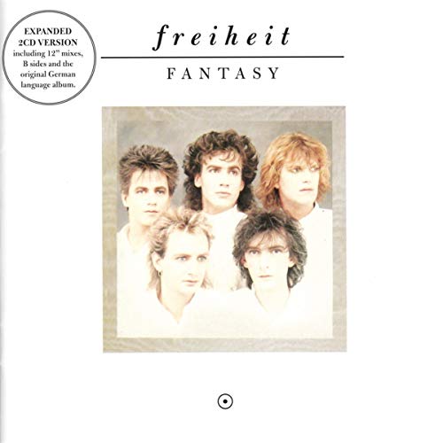 "Album cover featuring five men in white shirts, with 'freiheit' and 'Fantasy' text."