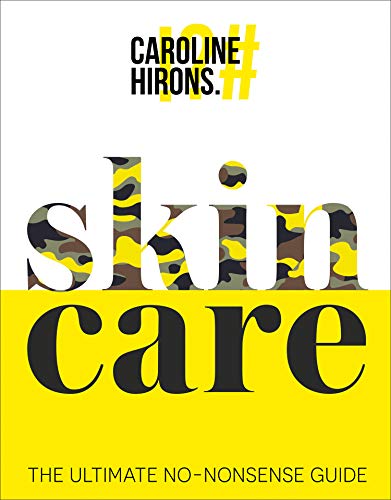 "Book cover with 'skin care' in camouflage pattern, yellow and white background."