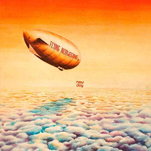 Airship over clouds with album title "Flying Norwegians - New Day".