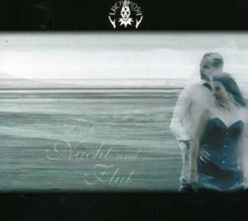 CD cover: Couple embracing on a beach with stormy, grey waves.