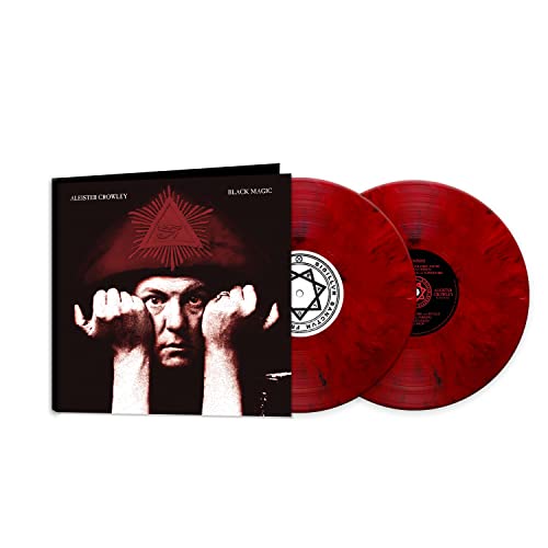 Aleister Crowley "Black Magic" vinyl record with red discs and cover art.