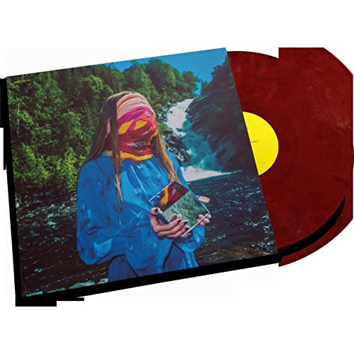 Vinyl record with red translucent disc and album cover featuring a person.