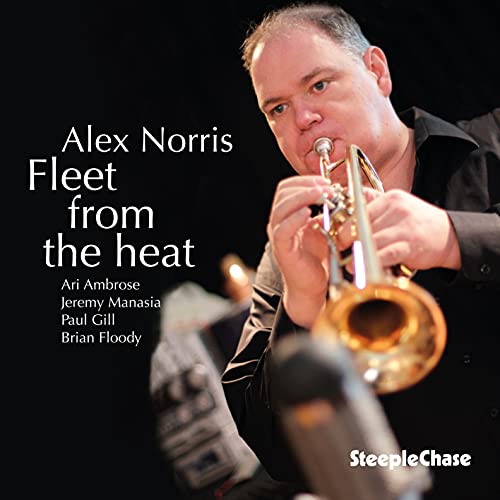 Alex Norris playing trumpet on CD cover, with text and logos.