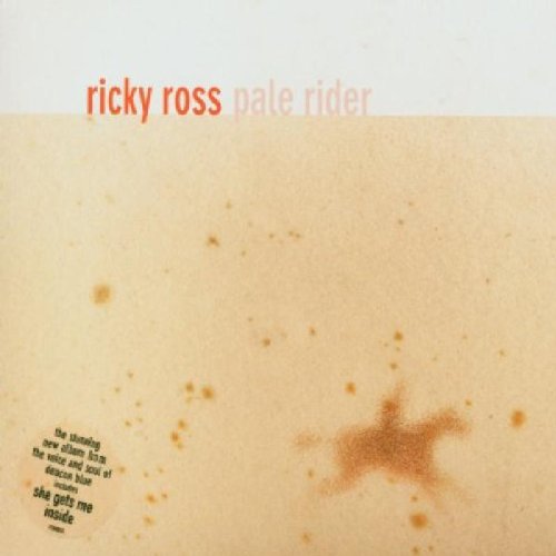 "Album cover with beige background, orange text 'Ricky Ross' and 'Pale Rider' and black song titles."