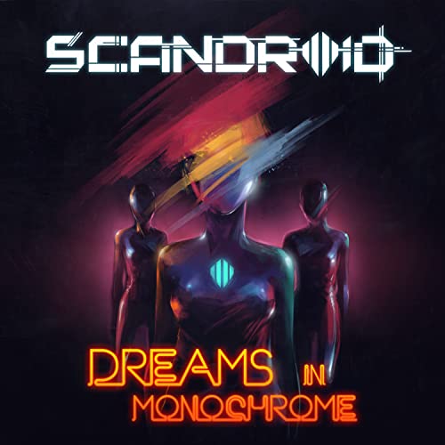Scandroid album cover: three figures with glowing blue accents, dark background.
