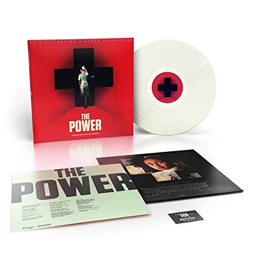 Vinyl record and sleeve for “The Power” soundtrack, featuring a red cross.