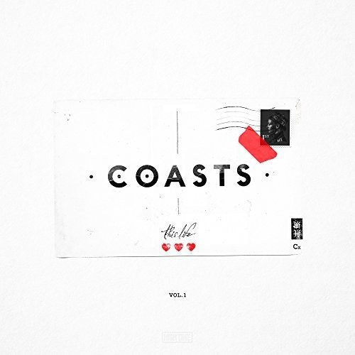 The image shows a white album cover with "Coasts" and red hearts.