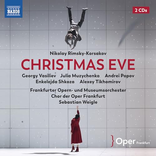 CD cover for Rimsky-Korsakov’s “Christmas Eve” opera, featuring figures in red.