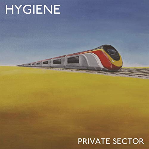 Album cover: a yellow field with a speeding, modern train.