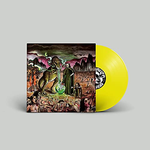 Vinyl record with dark fantasy illustration of a dragon and figures.