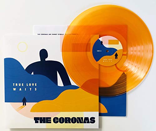 Orange vinyl record with matching album cover featuring abstract blue and yellow design.