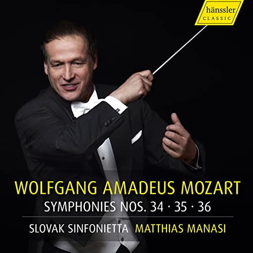 CD cover featuring conductor Matthias Manasi and Mozart symphonies title.