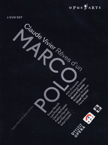 Black DVD cover with "MARCO POLO" in large gray text, surrounded by smaller white text.