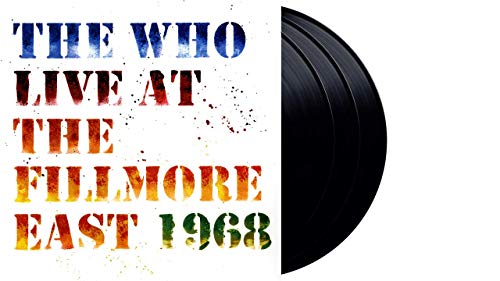 The Who vinyl record cover with text and a black record edge.