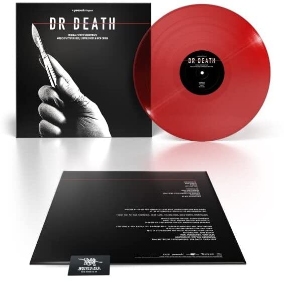Dr. Death soundtrack vinyl record with red disc, illustrated cover, and back sleeve.