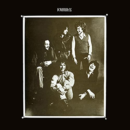 Sepia-toned photo of five people, album cover for “Family.”