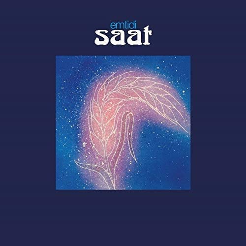 Emtidi "Saat" vinyl album cover with abstract, starry feather design.