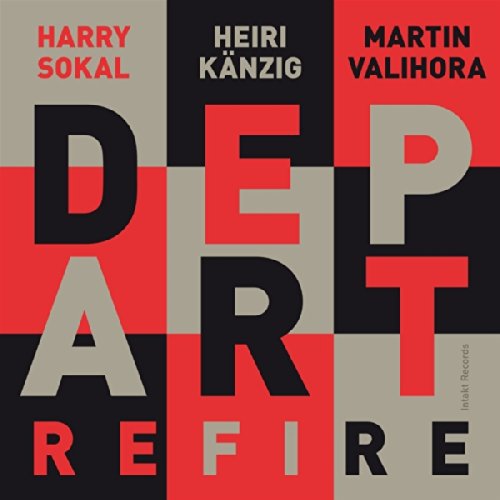 "Album cover with 'Depart Refire' in large, multicolored letters on a grid background."