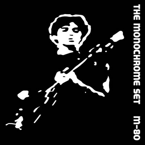 Black album cover with white illustration of a man holding a guitar.