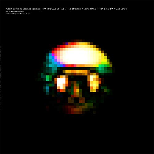 Pixelated mushroom illustration on a black album cover for Twinscapes 2 vinyl.