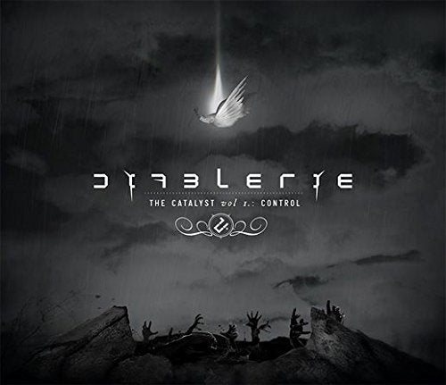 "Dark album cover with a dove and hands reaching up towards a beam of light."