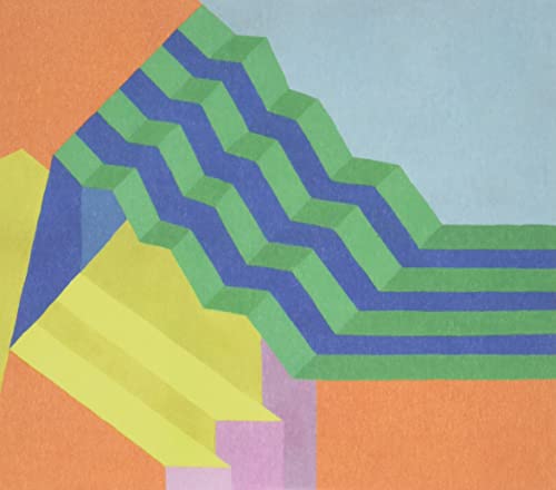 Abstract geometric shapes in blue, green, yellow, and orange tones.