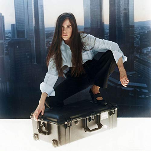Marie Davidson album cover: woman in business attire on a suitcase.