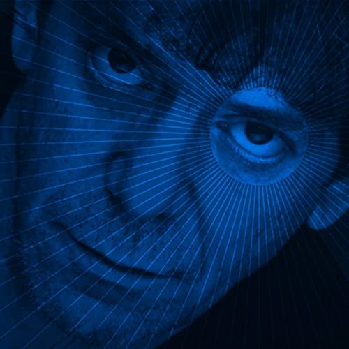 Close-up of a man’s face with radiating lines in blue tones.