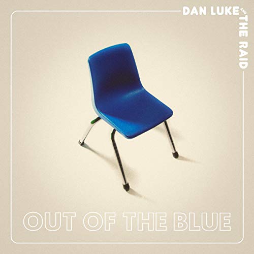 Album cover featuring a blue chair on beige background with white text "Out of the Blue".