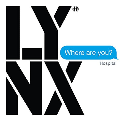 "Black and white album cover with 'LYNX' in large letters and a blue speech bubble."