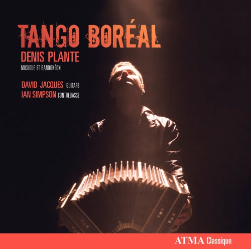 "Tango Boreal CD cover featuring a man holding an accordion in a dark setting."