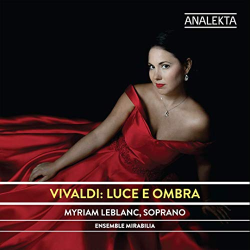 Woman in red dress on a black background, classical music CD cover.