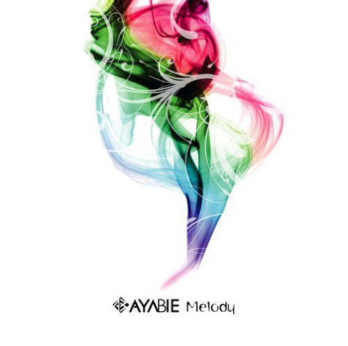 "Album cover with colorful swirling design and text 'AYABIE Melody' on a white background."