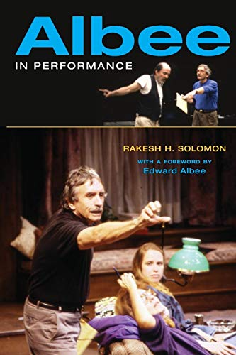 "Book cover 'Albee in Performance' showing actors on stage in dramatic scenes."