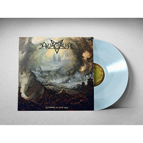 Azaghal vinyl record with dark landscape cover art and blue translucent disc.