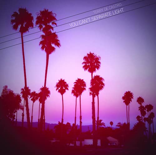 Silhouetted palm trees against a vibrant purple and pink gradient sky.
