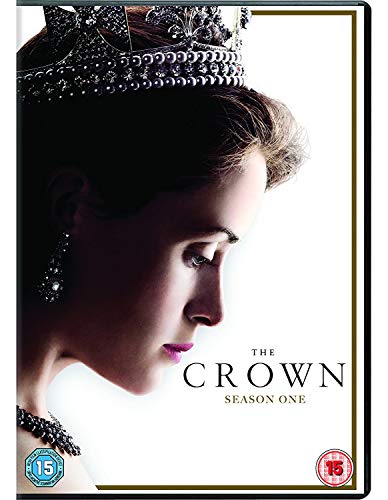 "DVD cover for 'The Crown Season 1' featuring a woman wearing a crown."