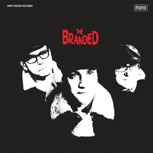 Black and white album cover featuring three people in hats and glasses.