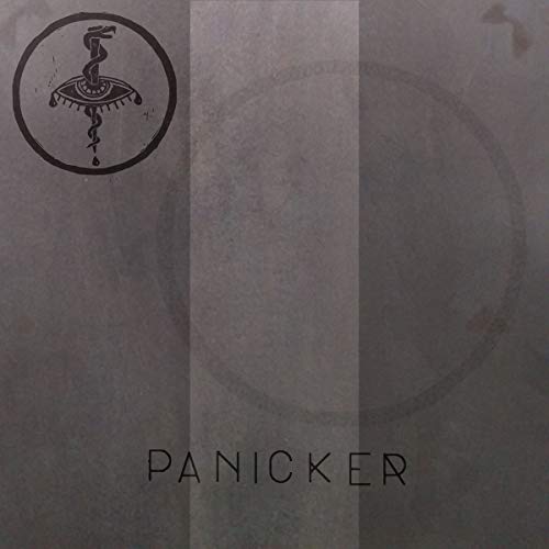 Dark grey vinyl record cover with "Panicker" text and a circular symbol featuring a snake.