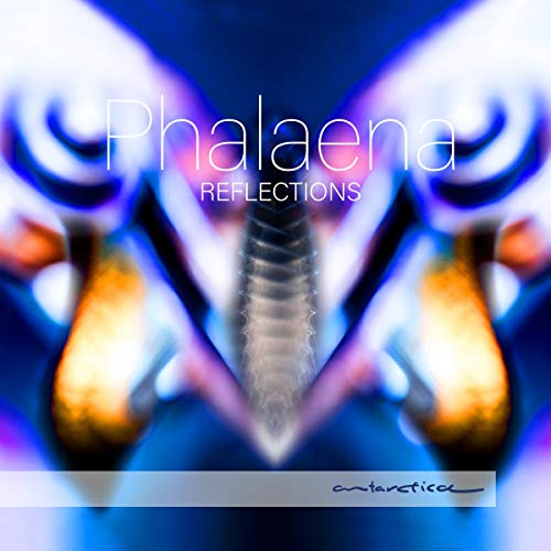 The image is an abstract, symmetrical design with a blue and orange color scheme.