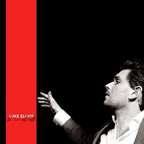 Album cover: Luke Elliot in profile, reaching upwards, red and black design.
