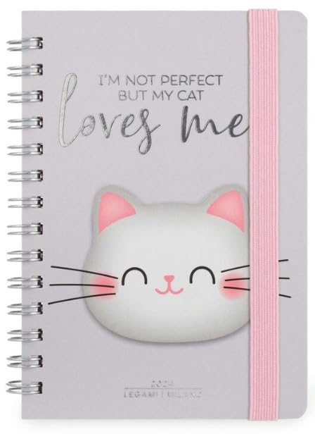 Legami - Small Spiral Weekly Calendar, 12 Months, from January 2024 to December 2024, Folding Planner 2024/2025, Elastic Closure, Final Pocket, Address Book, 8.5x13 cm, Kitty Theme