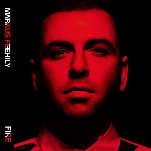 Man's face lit in red light, against a black background, with text on the sides.