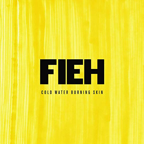"Album cover with 'FIEH' in large black text on a bright yellow textured background."