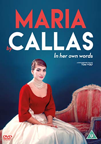 DVD cover featuring Maria Callas sitting on a red armchair, wearing a red top and white skirt.