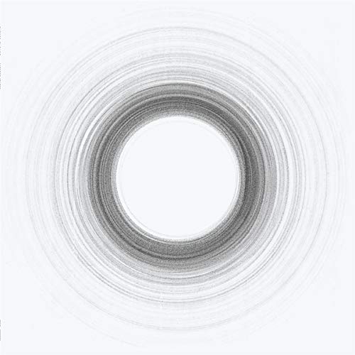 Black and white vinyl record cover with abstract circular design.