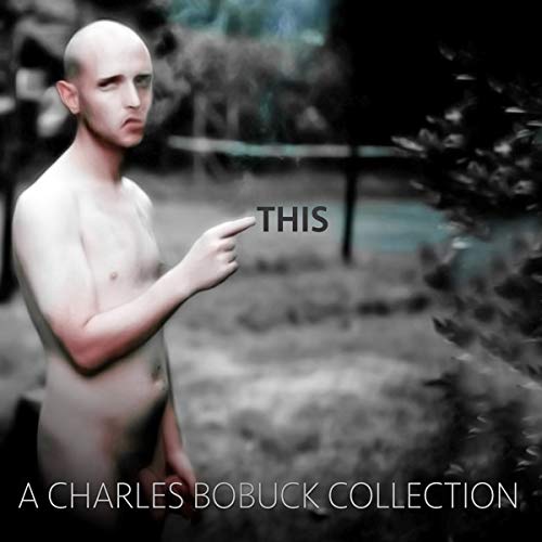 A shirtless man points at the word "THIS" on a CD cover.