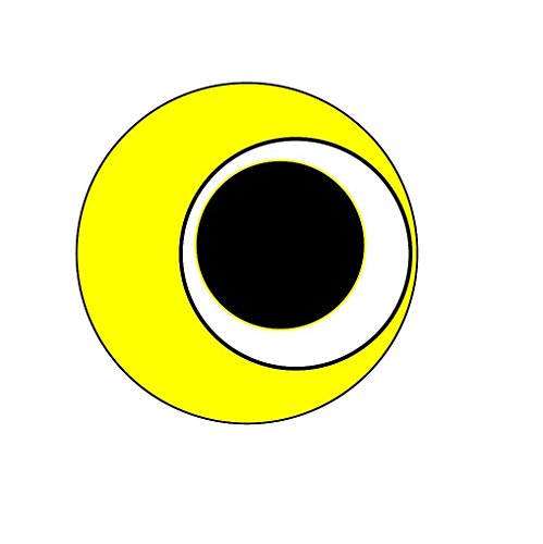 Yellow circle with black and white concentric circles inside.